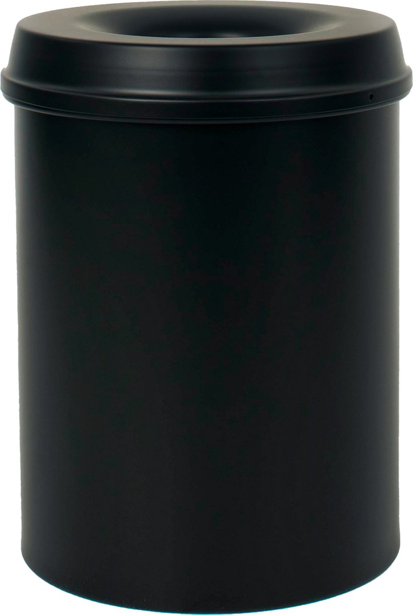 Flammenlöschender Mülleimer Metall Edelstahl 36cm Durchmesser 25,5cm Fassungsvermögen 15l Alu-Schwarz