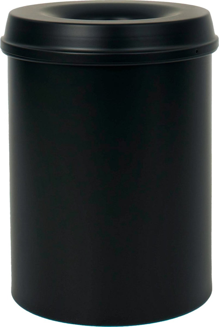 Flammenlöschender Mülleimer Metall Edelstahl 36cm Durchmesser 25,5cm Fassungsvermögen 15l Alu-Schwarz
