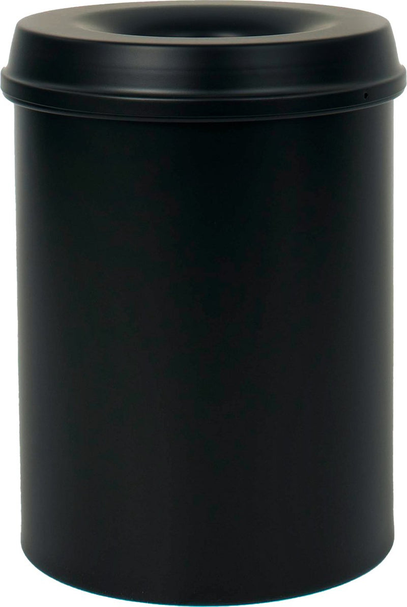 Flammenlöschender Mülleimer Metall Edelstahl 36cm Durchmesser 25,5cm Fassungsvermögen 15l Alu-Schwarz