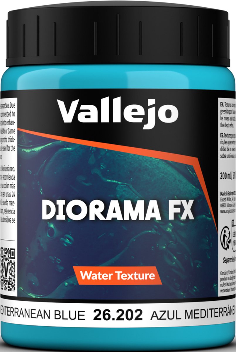 Vallejo Modellbaudekoration – 26202 Wassertexturen 202 – Mittelmeerblau – 200-ml-Effektglas