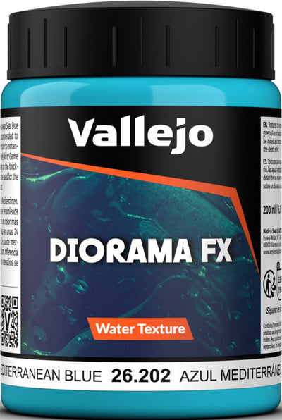 Vallejo Modellbaudekoration – 26202 Wassertexturen 202 – Mittelmeerblau – 200-ml-Effektglas