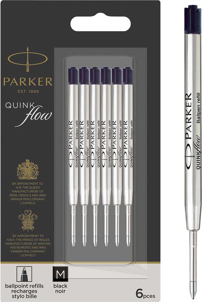 Parker Kugelschreiberminen | mittlere Spitze (1,0 mm) | schwarze Quinkflow-Tinte | 6 Stück