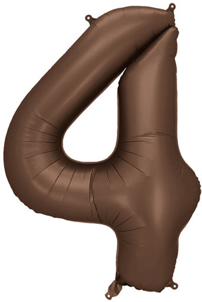 Partydeco Folienballon Nummer 4 in Braun 86cm