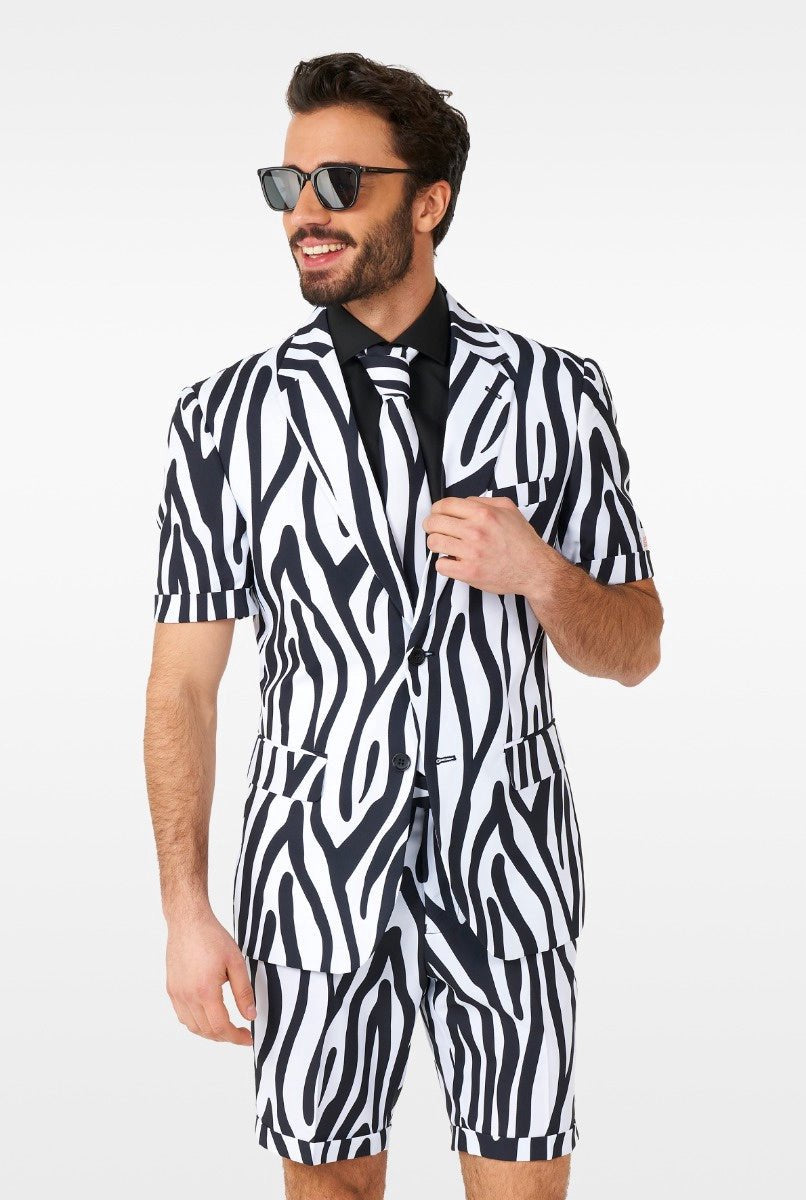 Opposuits Zazzy Zebra – Sommeranzug für Herren – Tropenkostüm – Karnevalskleidung – Schwarz – Größe EU 58