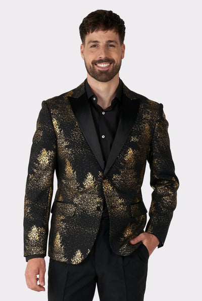 Opposuits festlicher Wald - Herrenjacke - Weihnachtsblazer - Weihnachtsoutfit - Silvester - Schwarzgold - Größe EU 54