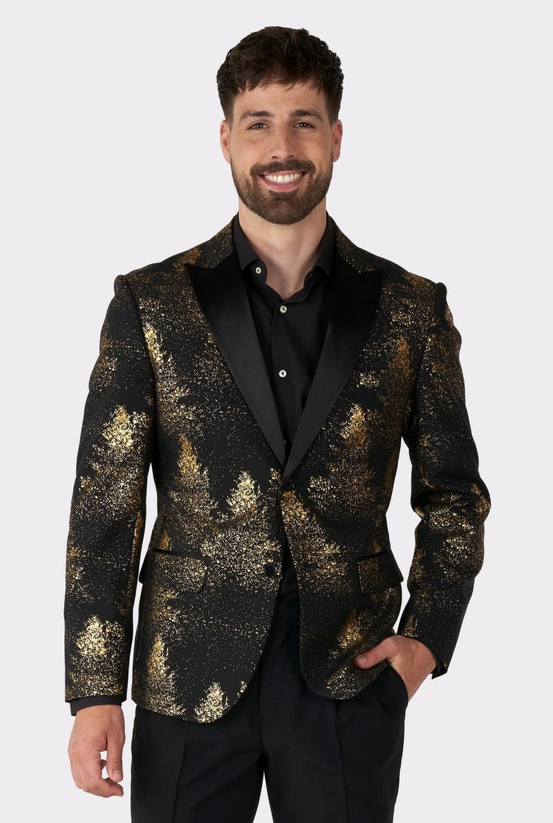 Opposuits festlicher Wald - Herrenjacke - Weihnachtsblazer - Weihnachtsoutfit - Silvester - Schwarzgold - Größe EU 54