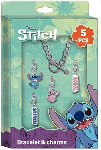 Disney Lilo Stitch Metallarmband mit 4 verschiedenen (Charms) Anhängern (Stitch Angel), Geschenkbox