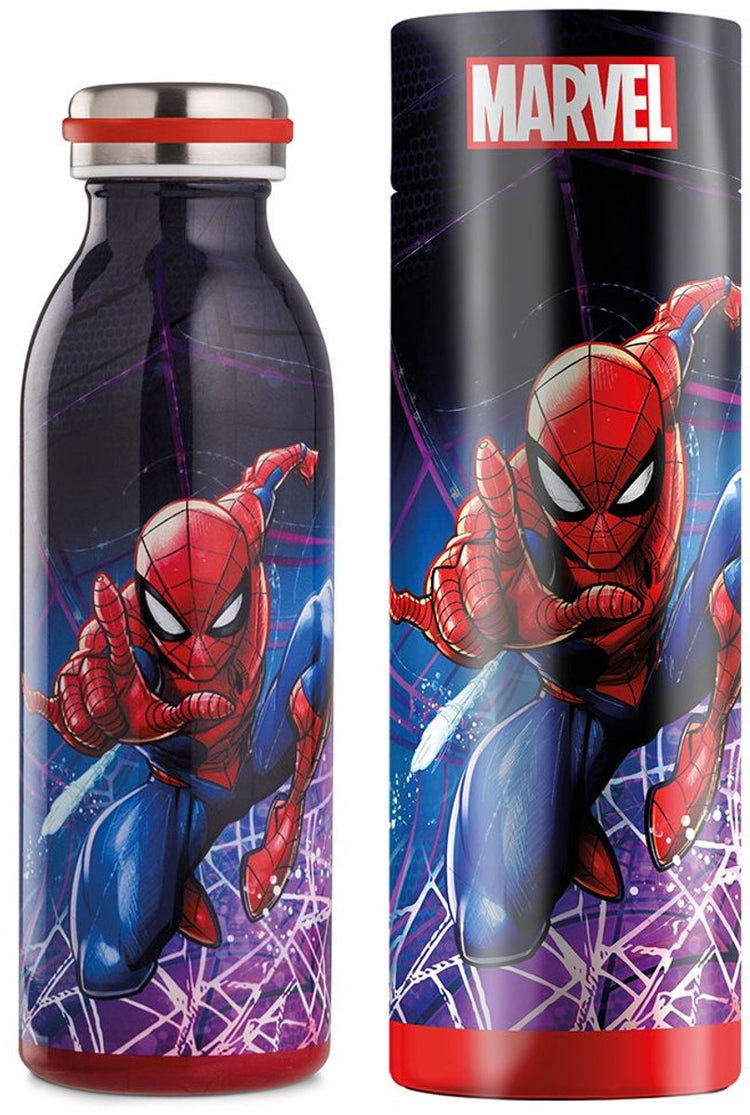 Egan Disney Spiderman Wasserflasche Thermoflasche – 21 cm hoch – blau – Edelstahl – in Geschenkverpackung