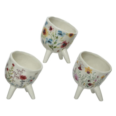 Decoris Blumentopf Dolomit H11,4cm mit Blumenmotiv