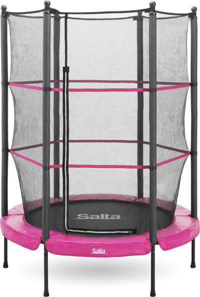 Salta Junior – ø 140 cm – elastische Federn und Sicherheitsnetz – rundes Mini-Kleintrampolin für drinnen und draußen – Kindertrampolin – rosa