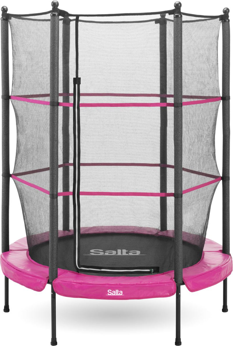 Salta Junior – ø 140 cm – elastische Federn und Sicherheitsnetz – rundes Mini-Kleintrampolin für drinnen und draußen – Kindertrampolin – rosa