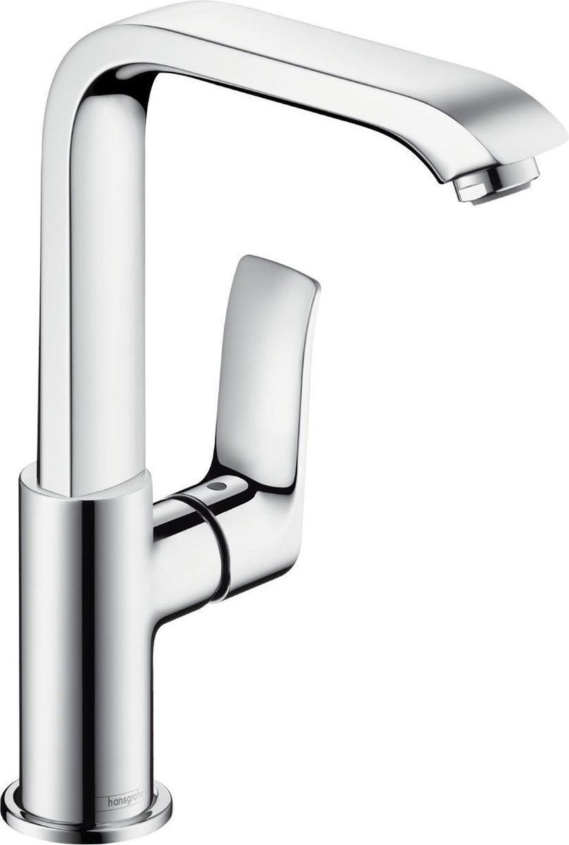 Hansgrohe Metris Einhebel-Waschtischmischer 230 hoher Auslauf und Push-Open-Ablaufgarnitur - Auslaufauslauf 155 mm