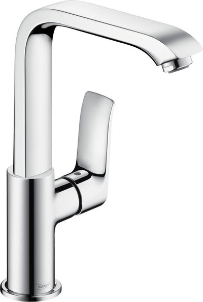 Hansgrohe Metris Einhebel-Waschtischmischer 230 hoher Auslauf und Push-Open-Ablaufgarnitur - Auslaufauslauf 155 mm