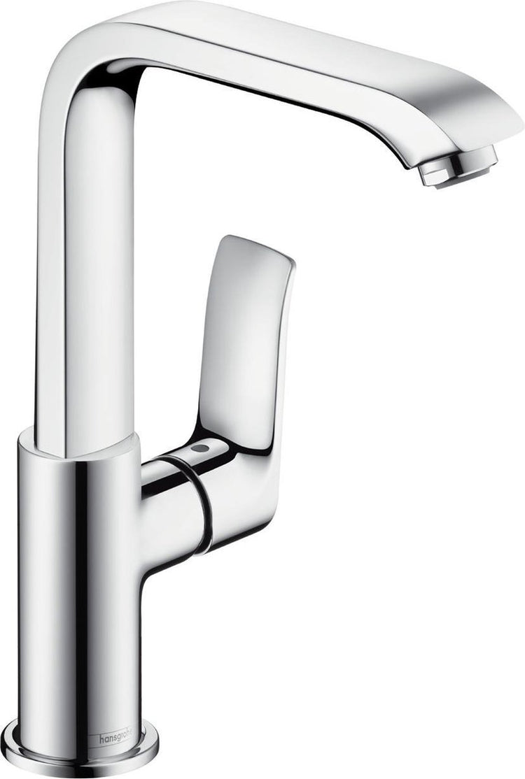 Hansgrohe Metris Einhebel-Waschtischmischer 230 hoher Auslauf und Push-Open-Ablaufgarnitur - Auslaufauslauf 155 mm