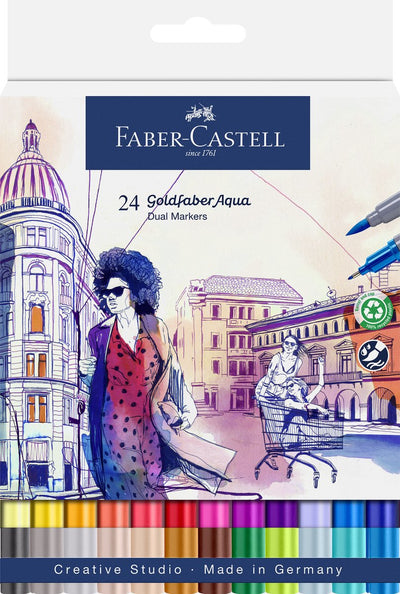 Faber-Castell – Duo-Aquarellmarker – Goldfaber – Karton 24 Stück – Pinsel 0,6 mm – FC-164624