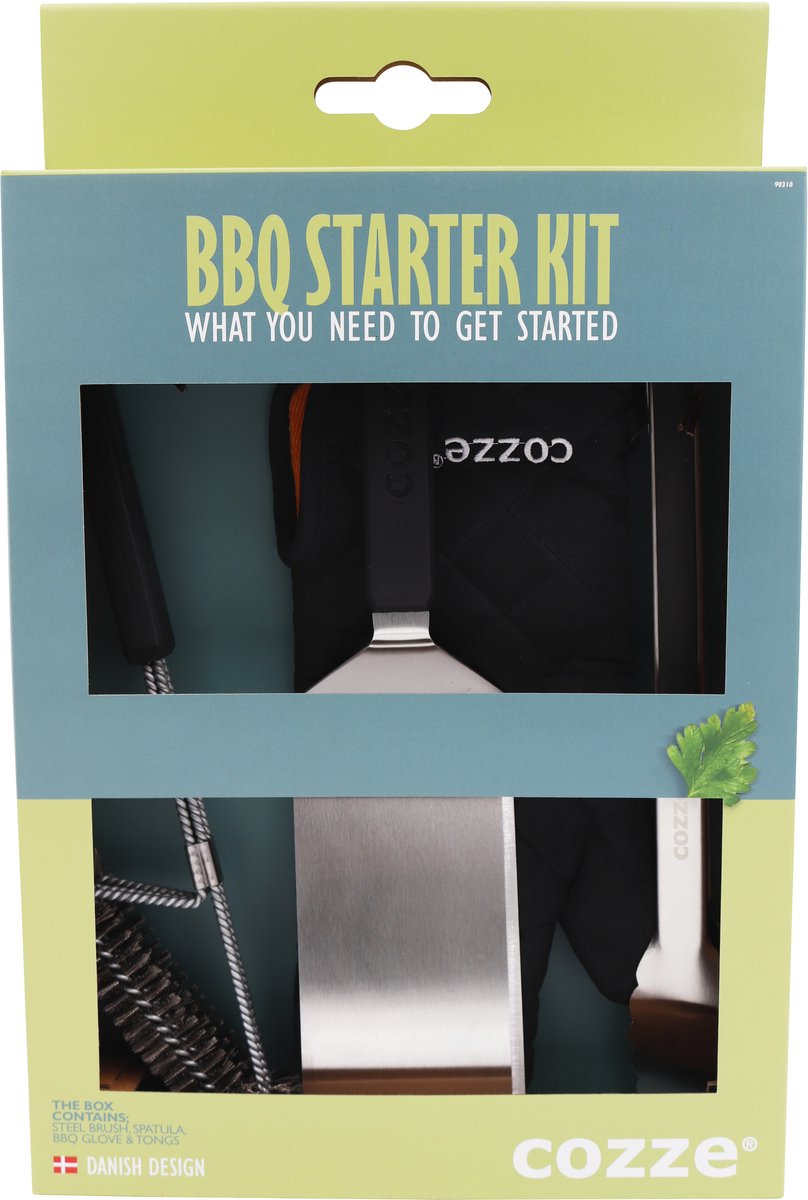 Cozze® BBQ-Set 4-teilig: Pfannenwender, Zange, Grillbürstenhandschuh