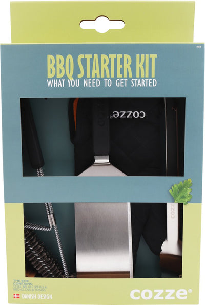 Cozze® BBQ-Set 4-teilig: Pfannenwender, Zange, Grillbürstenhandschuh