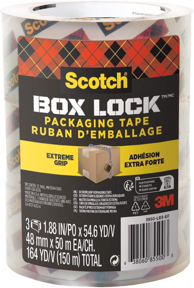 Scotch Verpackungsband, Kartonschloss 3950-ef, 3 Stück