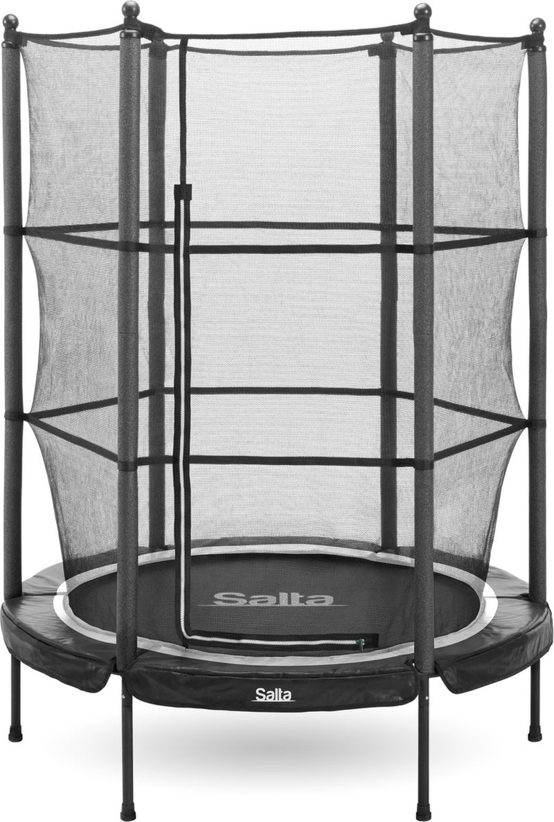 Salta Junior – ø 140 cm – elastische Federn und Sicherheitsnetz – rundes Mini-Kleintrampolin für drinnen und draußen – Kindertrampolin – Schwarz