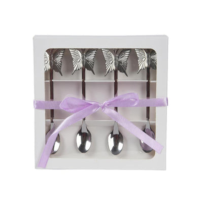 Decoris Schmetterlings-Teelöffel-Set, 4-teilig, Edelstahl