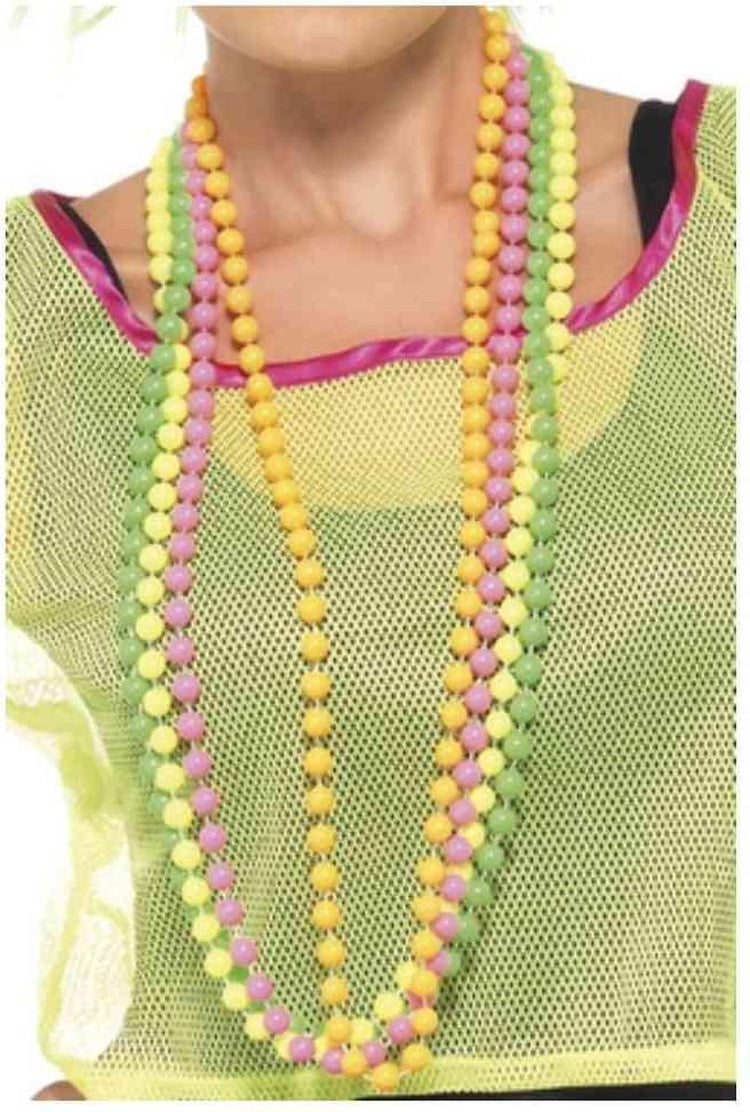 Smiffys Widmann Perlenketten – 4x – Neonfarben – Kunststoff – 80er-Jahre-Thema – Damen – Schmuck