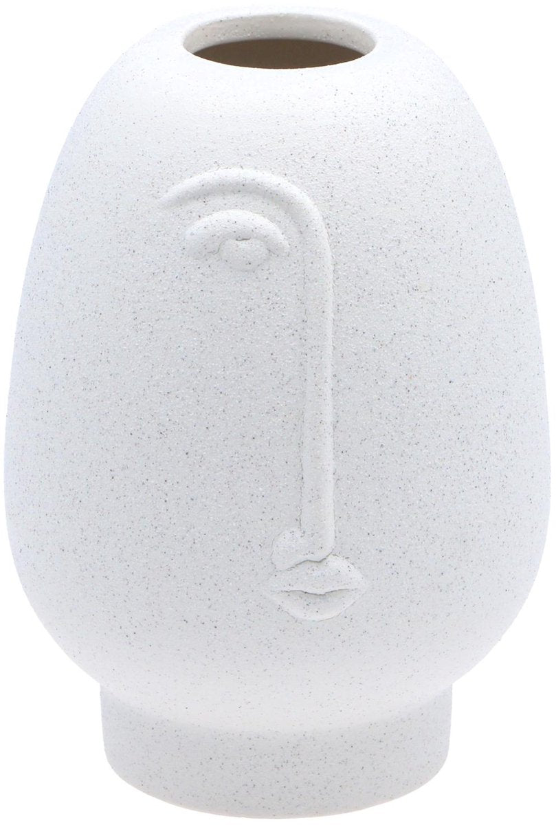 Arti casa dekoratives Vasengesicht – weiße Vase mit Reliefdesign – moderne Vase für Blumen und Innendekoration – ø12 x 17 cm – weiß