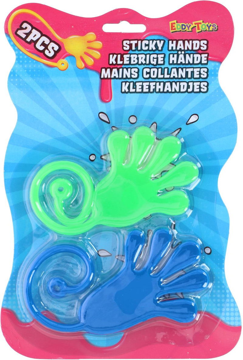 Eddy Toys klebrige Hände klebrige Hände 2 Stück – dehnbare Spielzeuge, die kleben – Kinderparty – klebrige Hände Spielzeug für Kinder – werfen und kleben lassen – verschiedene Farben – 1 zufällige Farbkombination