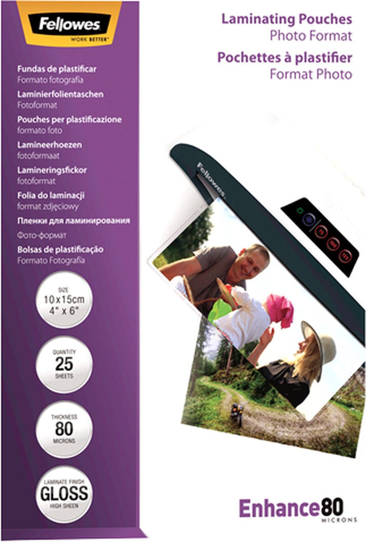 Fellowes Laminierfolien – 10 x 15 cm Foto – 80 Mikron – glänzend – 25 Stück