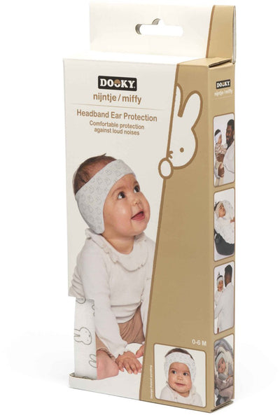 Dooky® Dooky x Miffy Baby-Gehörschutz – weiches, verstellbares Kopfband – 0–6 Monate – weiß – Öko-Tex-Baumwolle – leicht bequem