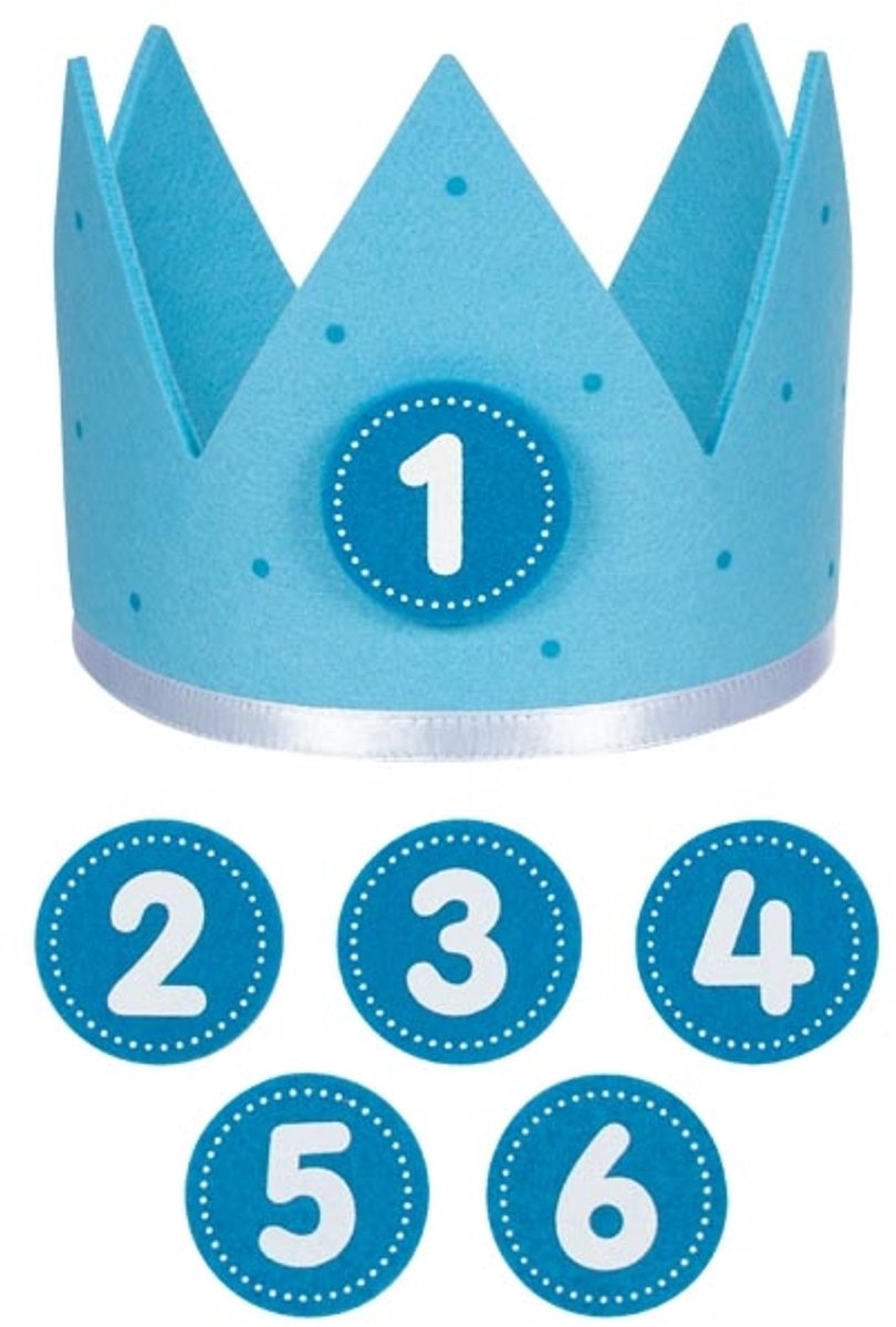 Goki Geburtstagskrone blau L59,5cm, mit austauschbaren Zahlen 1-6, Filz, 1+