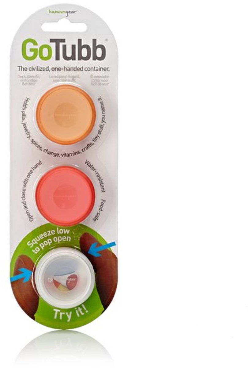 Human Gear – Gotubb 3er-Pack – klein – transparentes Orange-Rot – Pillendose – Aufbewahrungsbox