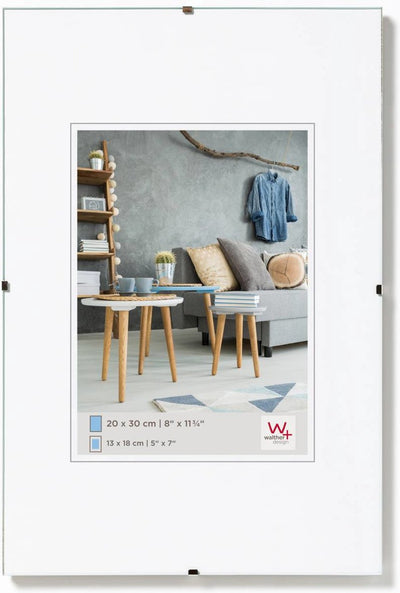 Walther Fotorahmenlose Gemäldehalter (Cliprahmen) – Rahmengröße 20x30 cm – entspiegeltes Glas