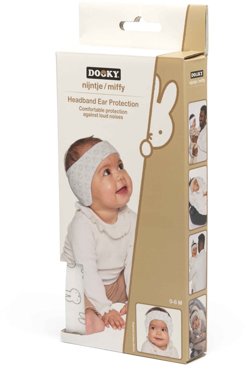 Dooky® Dooky x Miffy Baby-Gehörschutz – weiches, verstellbares Kopfband – 0–6 Monate – weiß – Öko-Tex-Baumwolle – leicht bequem