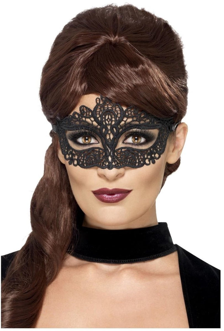 Smiffys Spitzen-Augenmaske – schwarze Maske für Halloween-Karneval