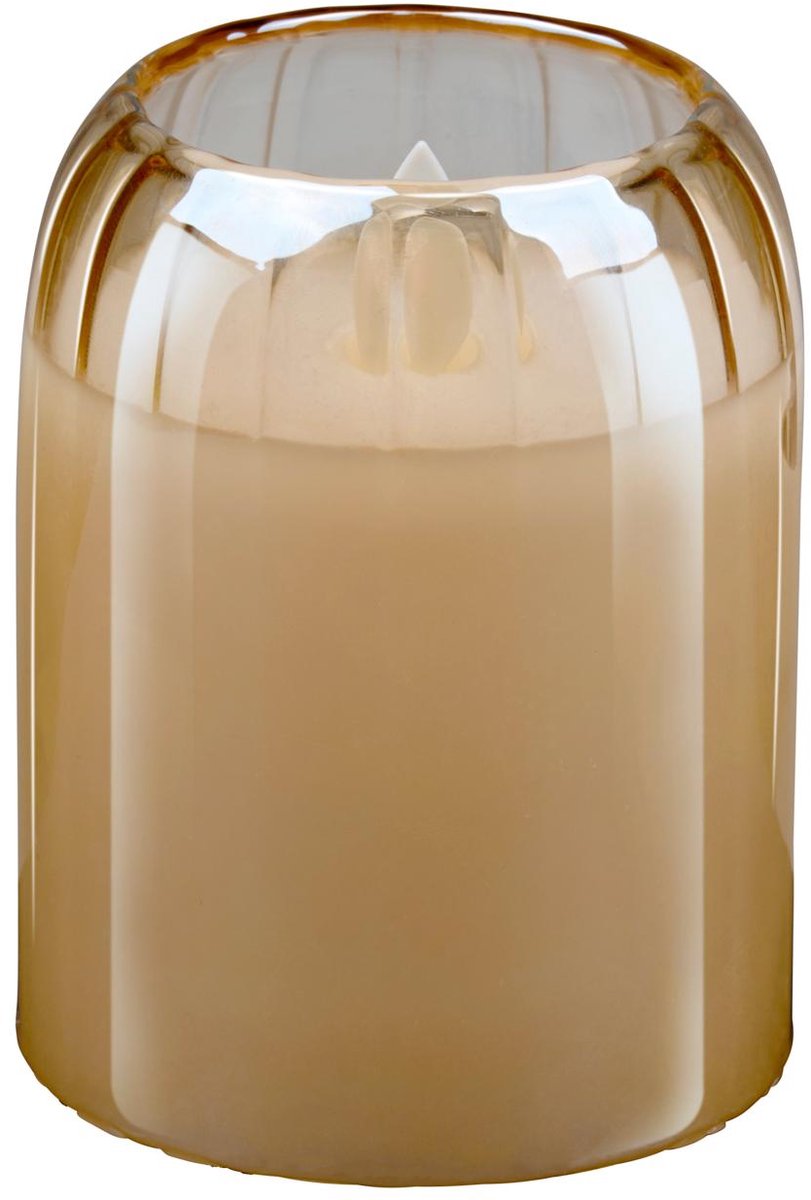 Arti casa LED-Kerze im Glas – bewegliche Flamme – Timer 6 Stunden – 7,5 x 10 cm – Beige
