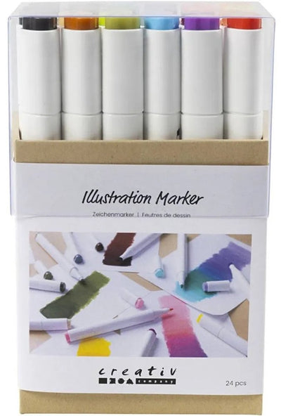 Creativ Company Zeichenstift, Strichstärke 1+8 mm, Pastellfarben, Standardfarben, 24 Stück 1 Box