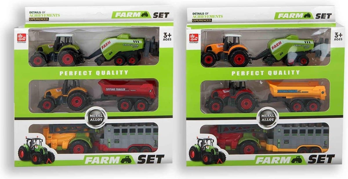 Jonotoys 6 -Teil -Traktor -Set mit 2 Traktoren und 4 Anhängern