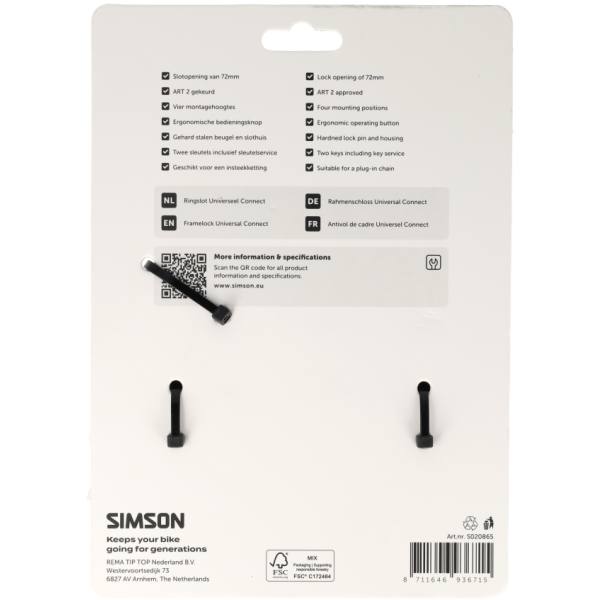 Simson Rahmenschloss Universal Connect Einsatz 72mm Art**