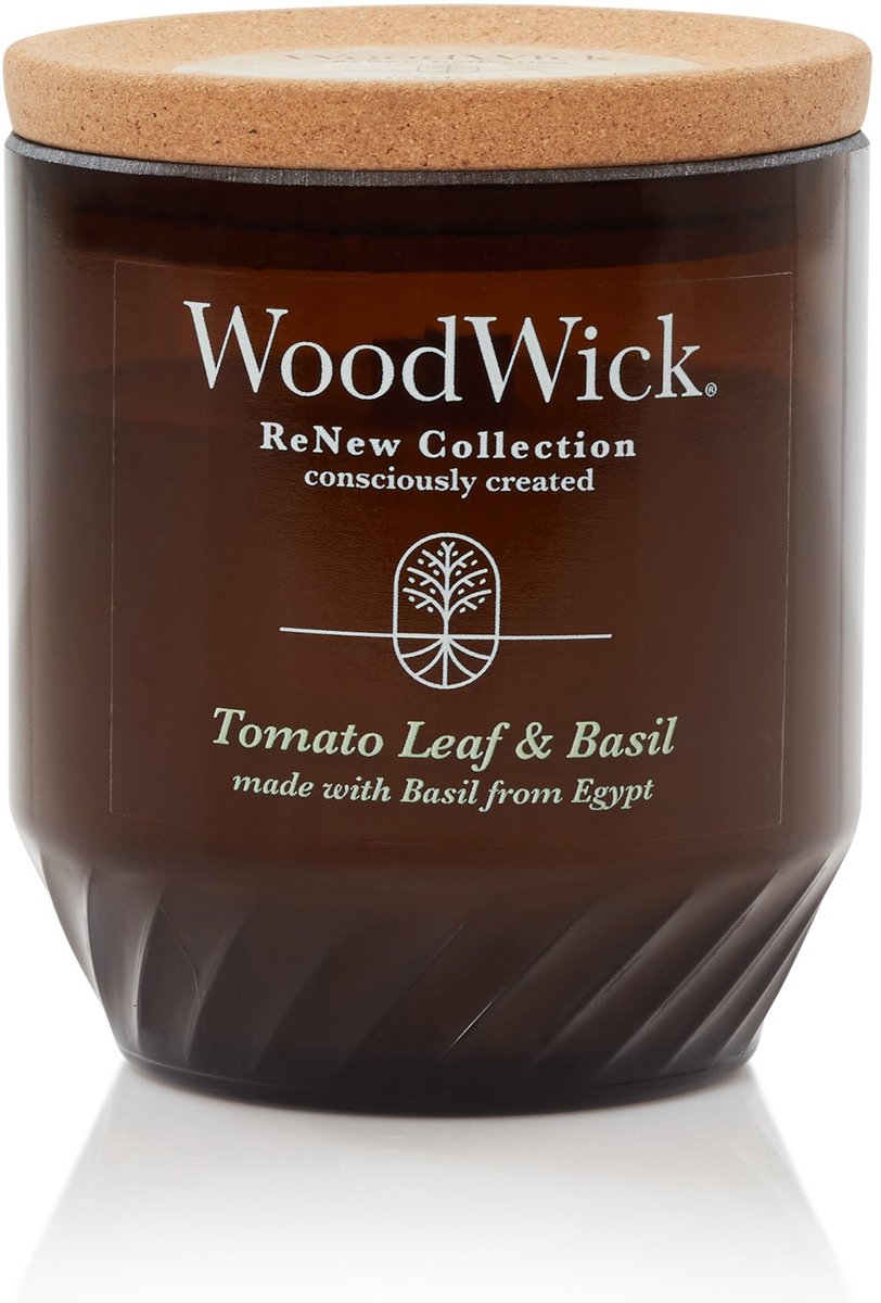 Woodwick Renew große Duftkerze – Tomatenblatt-Basilikum – 75 Brennstunden