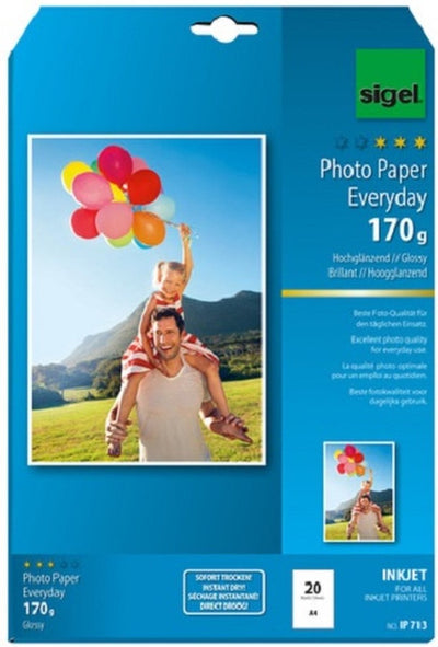 Sigel Inkjet-Fotopapier – Everyday Plus – A4 – Hochglanz – 170 Gramm – 20 Blatt – SI-IP713