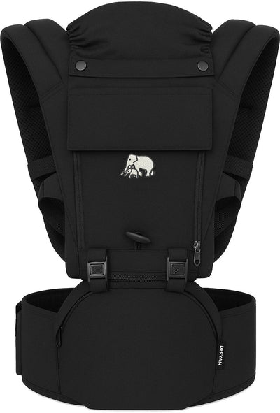 Deryan Pack Ergonomische Babytrage – Babytrage + Aufbewahrungsfächer – Schwarz