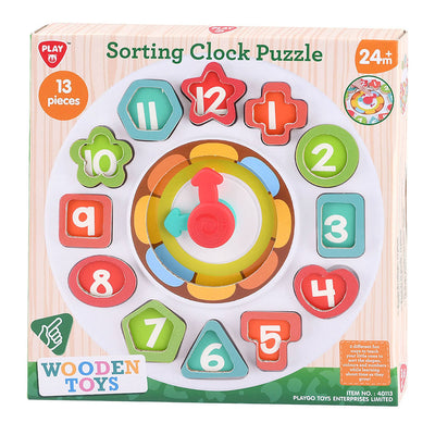 Spielen Sie Holzsortierformen und Lernuhr, 13dlg.