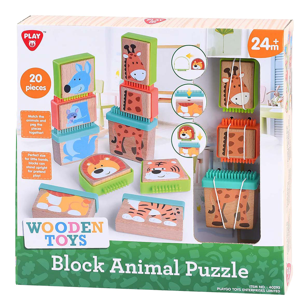 Spielen Sie Holzblock -Puzzle -Tiere, 20dlg.