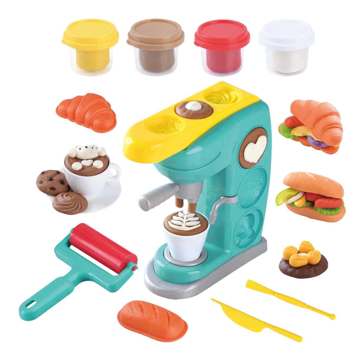 Playgo Kaffeemaschine Ton-Set – 4 Tontöpfe