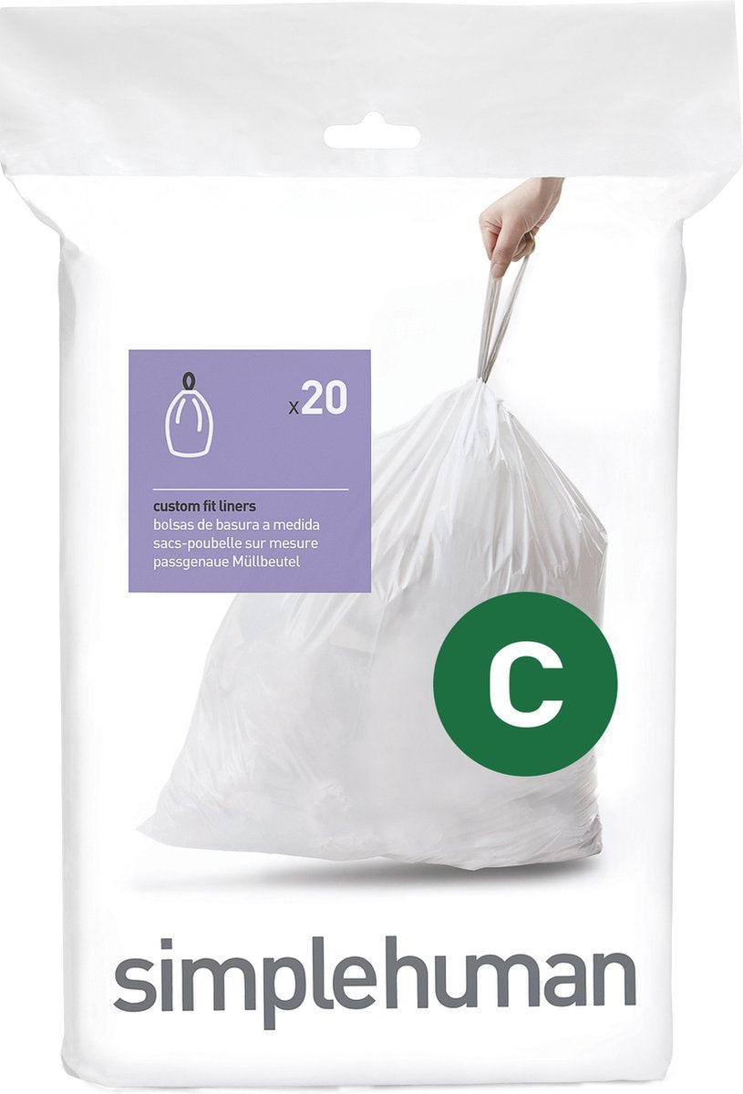 Simplehuman Code C Abfallbeutel – 12 Liter – 20 Stück – mit Kordelzug – weiß