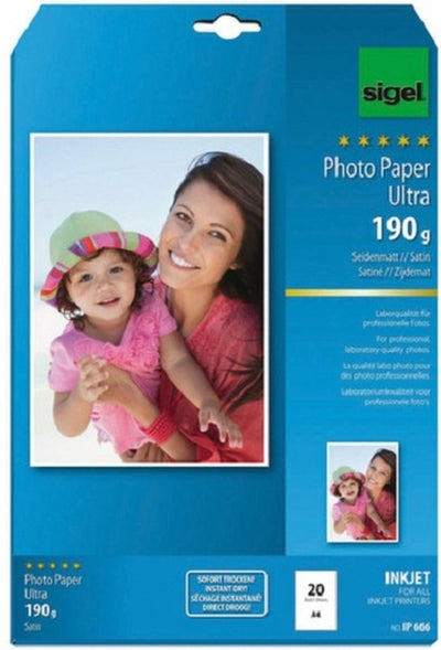Sigel Inkjet-Fotopapier – Ultra – A4 – seidenmatt – 190 Gramm – 20 Blatt – SI-IP666