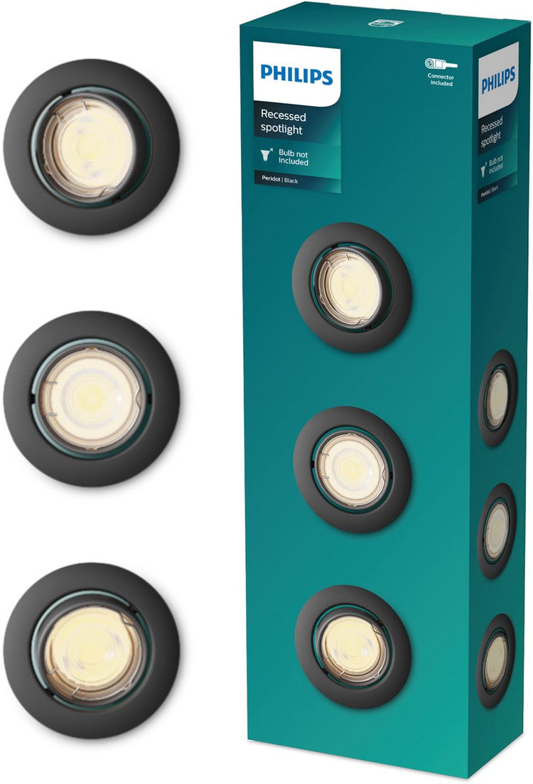 Philips LED Philips Peridot Einbaustrahler – GU10-Fassung – schwarz – rund – ausrichtbarer Strahler – 3er-Pack