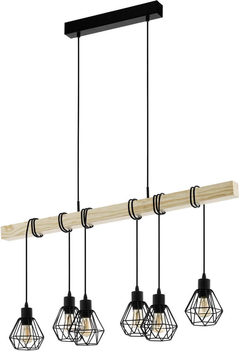 Eglo Townshend 5 Hängelampe – E27 – 100 cm – Schwarzbraun – FSC-Holz