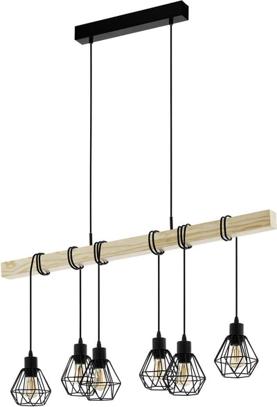 Eglo Townshend 5 Hängelampe – E27 – 100 cm – Schwarzbraun – FSC-Holz