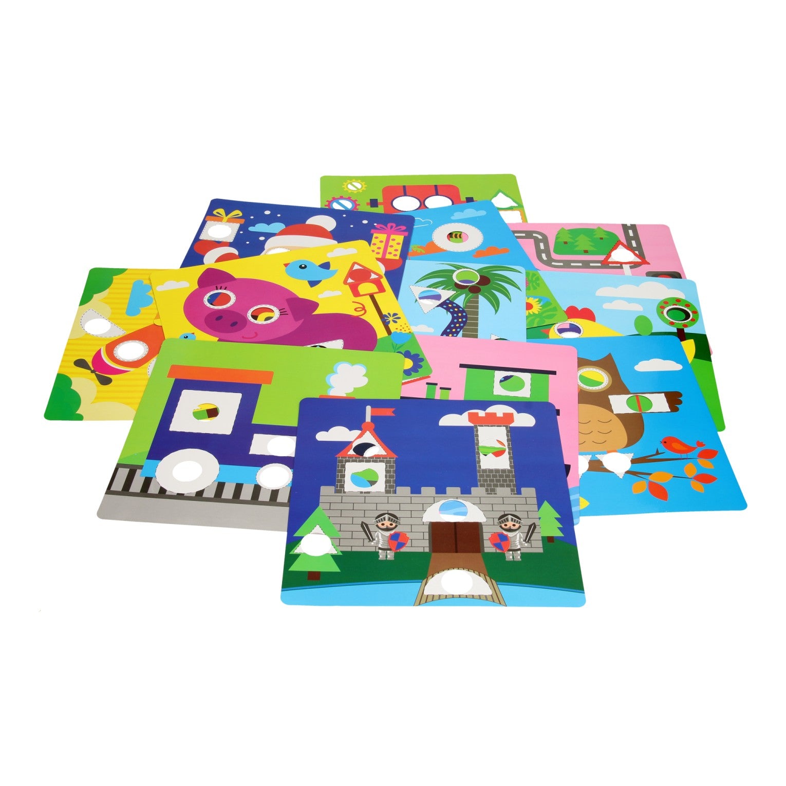 Formpuzzle mit Farbkarten, 33 Teile.